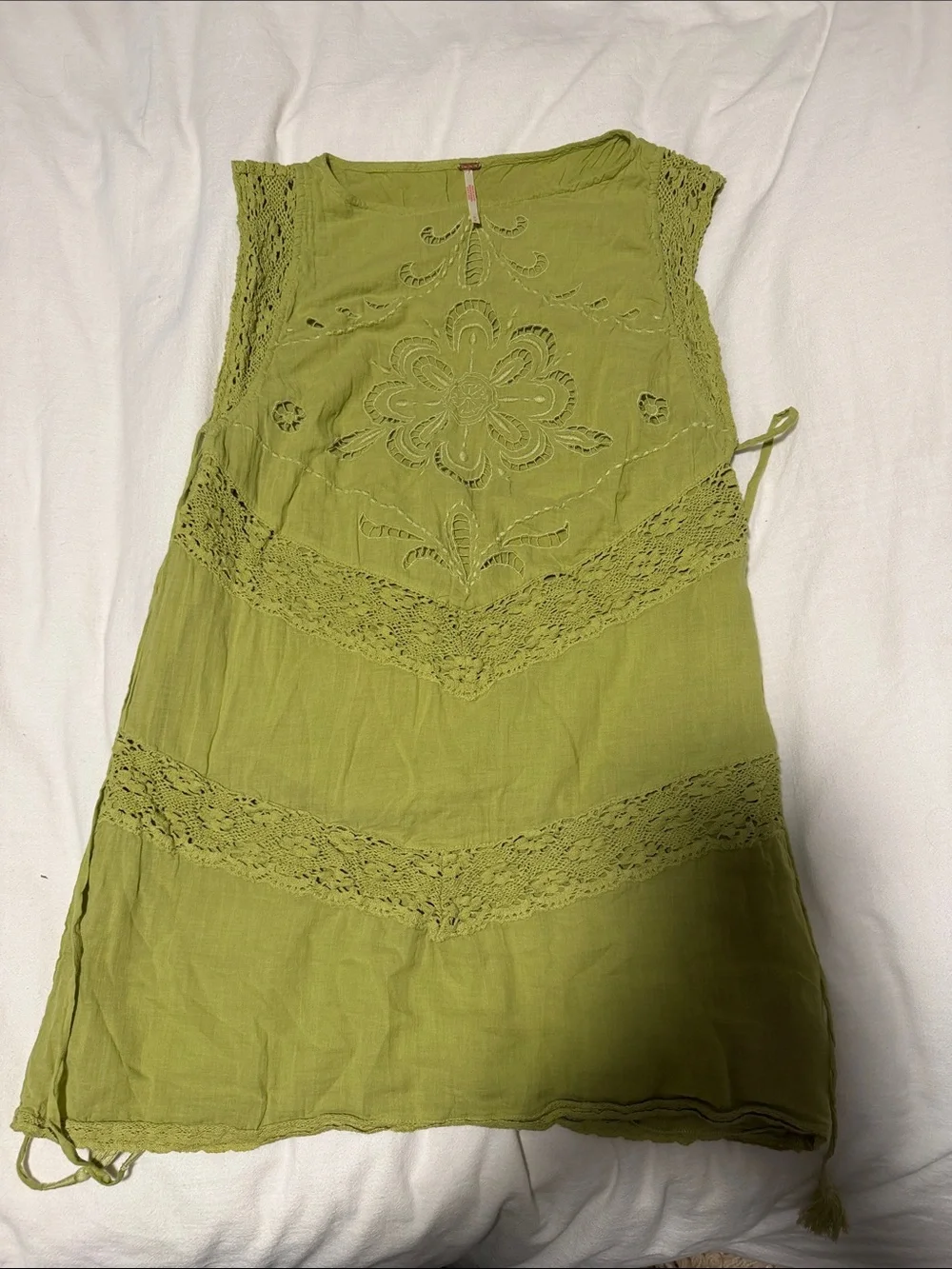 Free People Lime Green Eyelet Lace Shift Dress